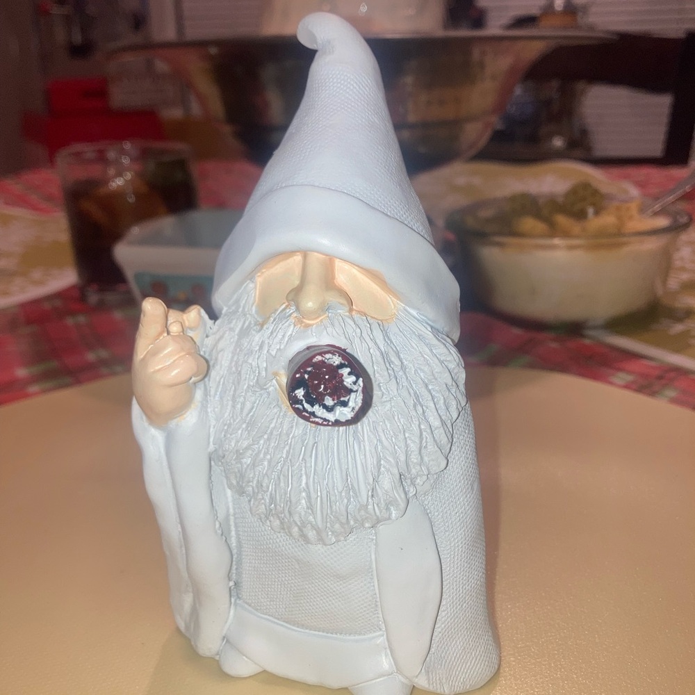 White Ceramic Gnome Figurine - Picture 2 of 6